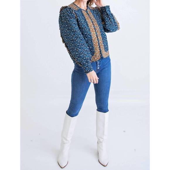 NEW KARLIE floral ditzy jacket in blue/brown - Picture 2 of 3